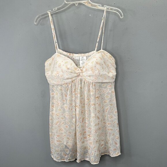 Vintage Y2K No Boundaries Tank Babydoll Top XXL Cream Butterfly Print Padded - Picture 1 of 7